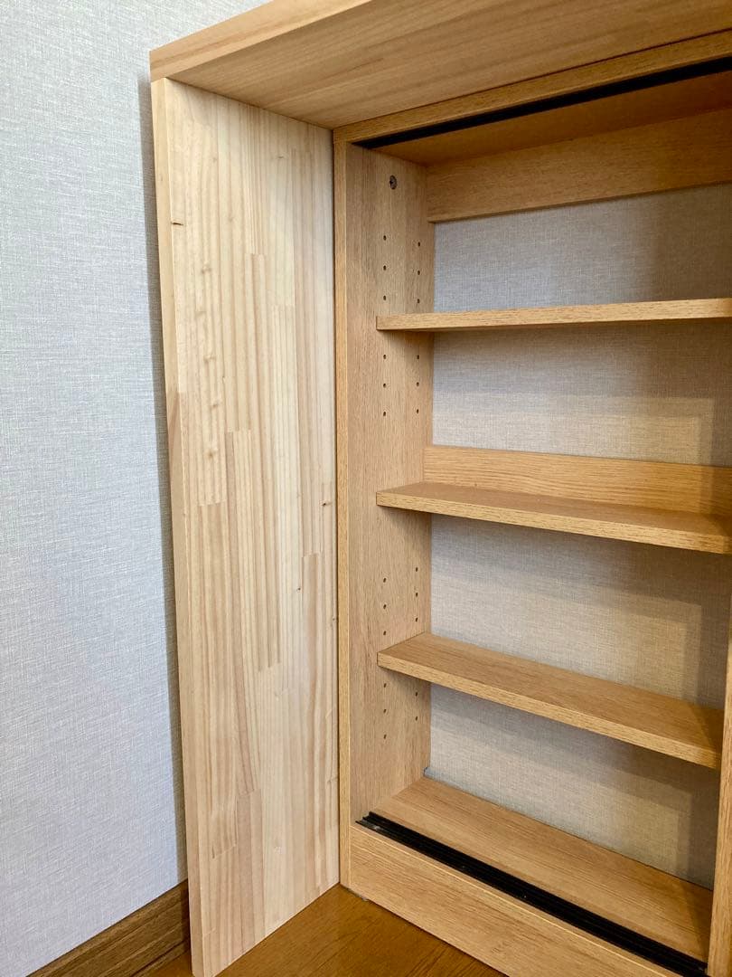 カウンター下　薄型　引き戸収納　木製　スライド扉　収納キャビネット