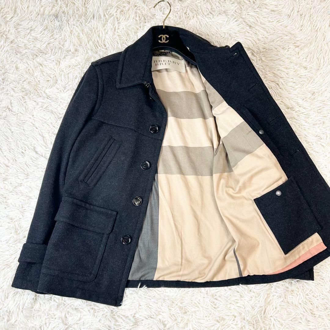 バーバリーブリット ウールコート メガチェック ステンカラー ブラック