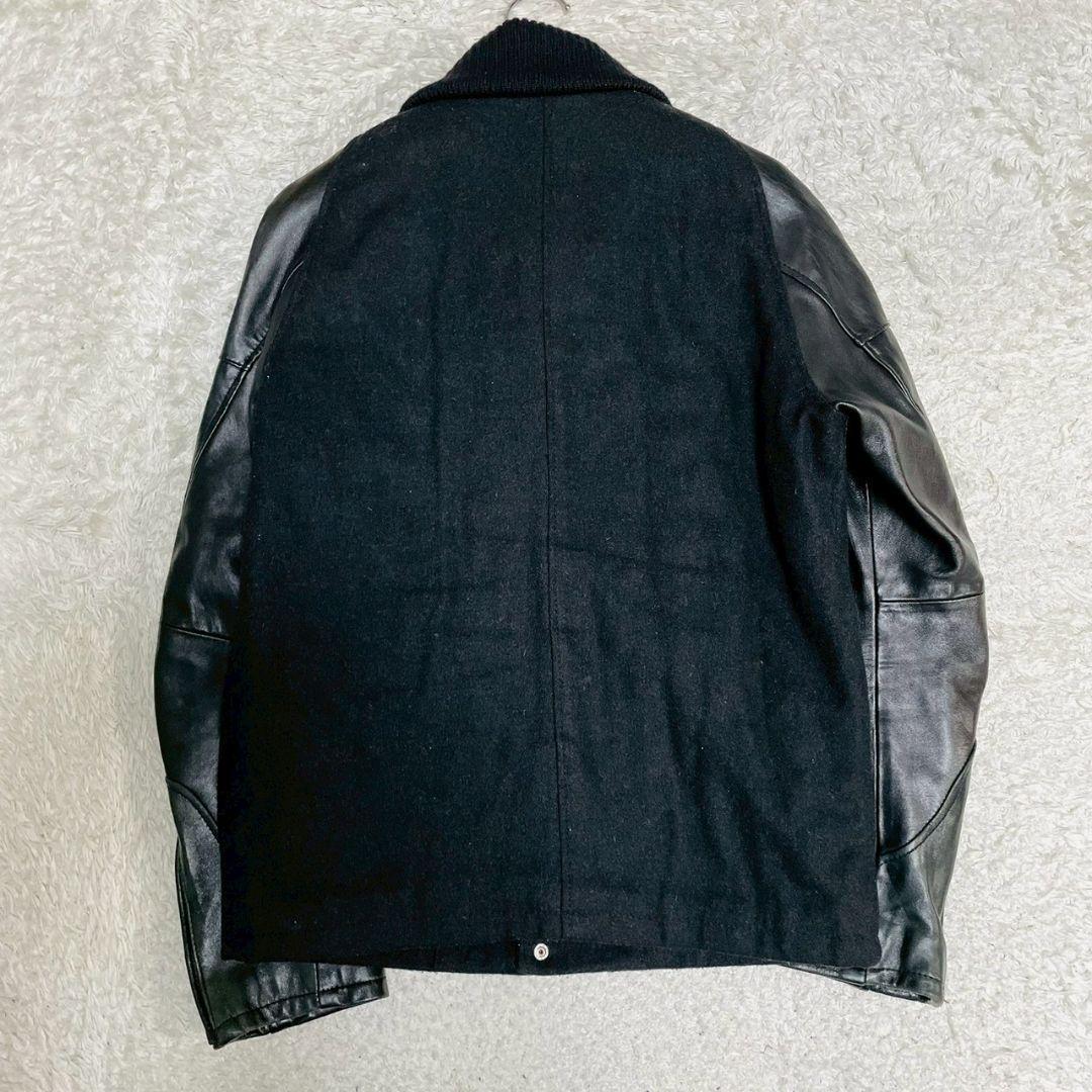 美品　Thinsulate　スタジャン　袖切替　Sサイズ　ラムレザー　ブラック