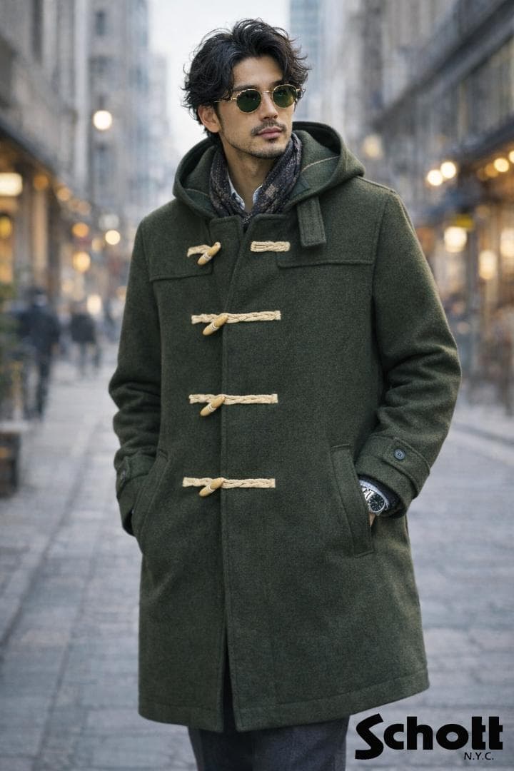 RARE Schott ショット ダッフルコート ウール L M ダークグリーン