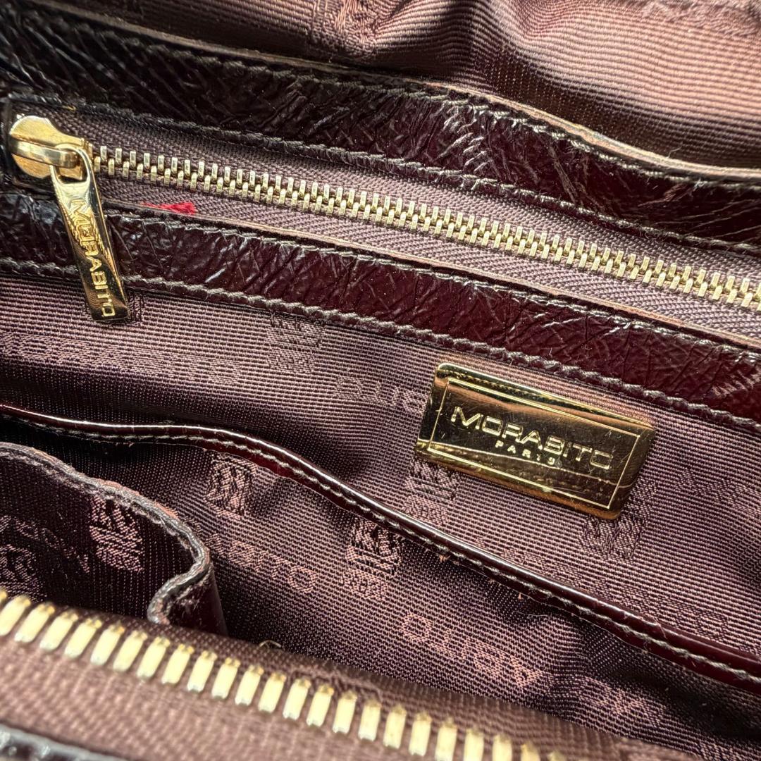 17669✨モラビト ビジュー パテントレザー ハンドバッグ ミニボストンバッグ