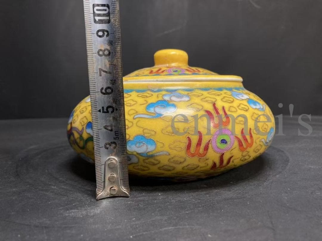 中国古美術・大明成化年製款・掐絲琺瑯龍雲文囲碁罐・蓋付飾壺・陶器・文房置物・風水