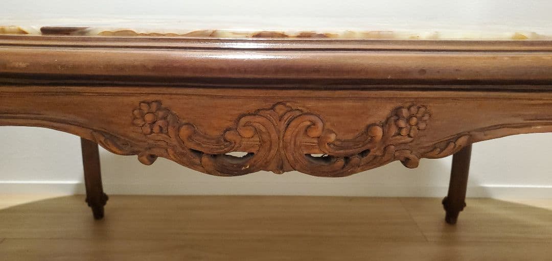 ​【イタリア製】天然石グリーンオニキス センターテーブル 猫脚 大理石