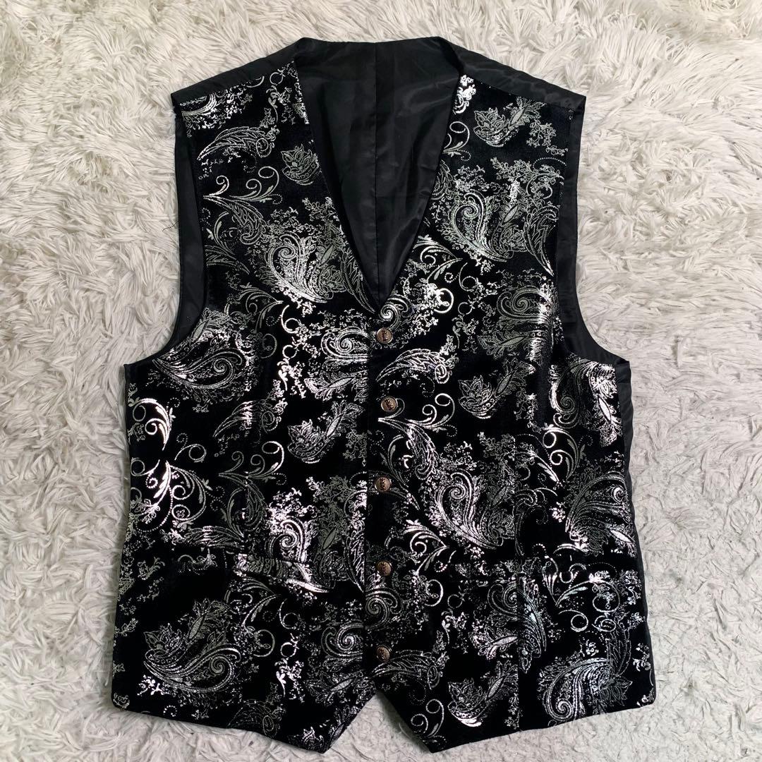超美品 超希少 ベロアスーツ スリーピース チャイナ柄 衣装スーツ XL 黒