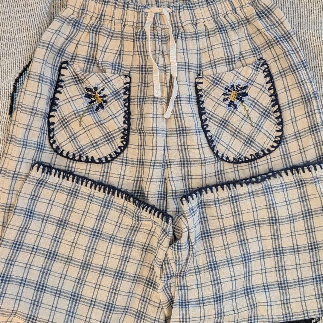 liilu┊︎6y┊︎チェック柄刺繍ポケット付きパンツ
