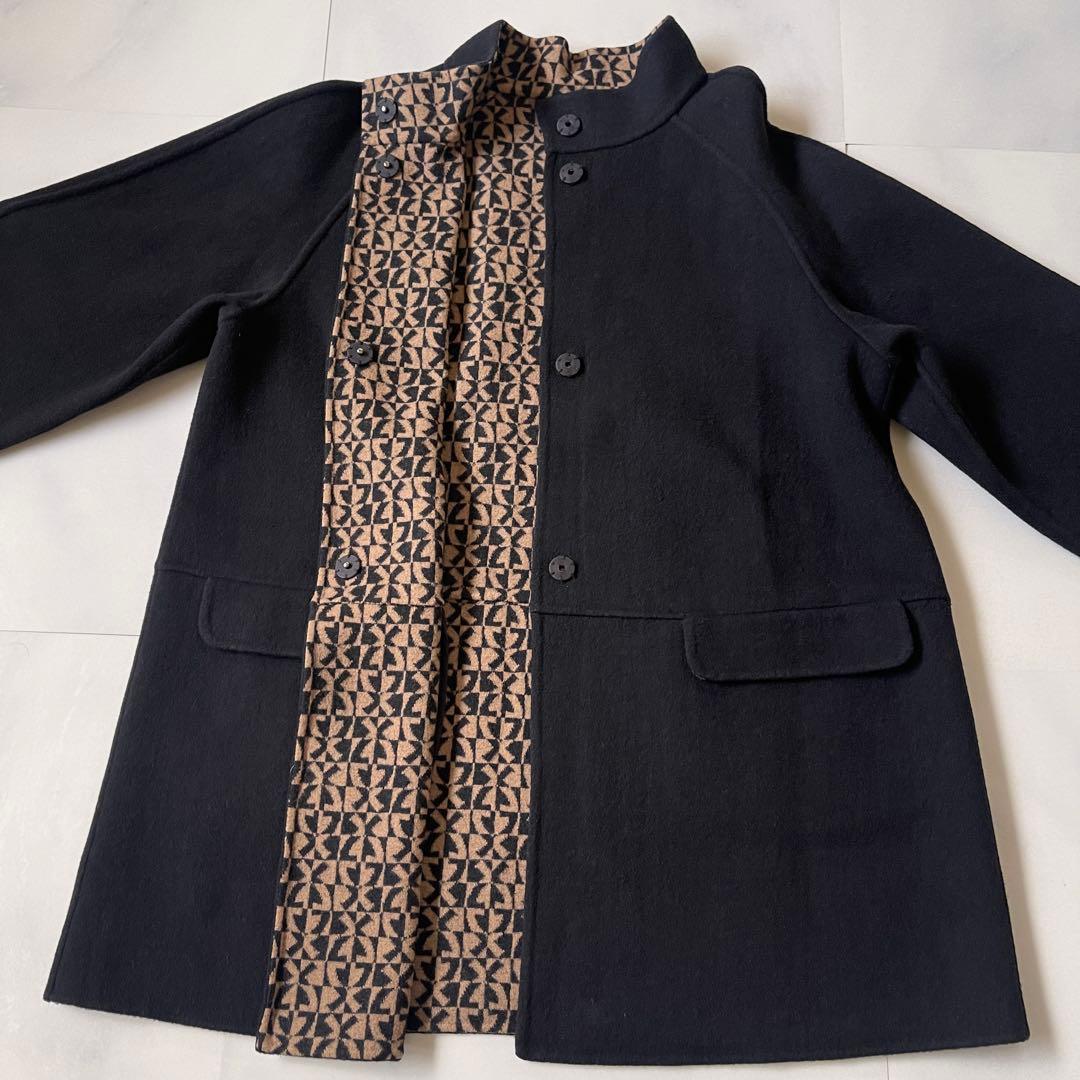 レオナール　リバーコート ウールコート オーバーサイズ ４０ 裏 ロゴ 総柄 L