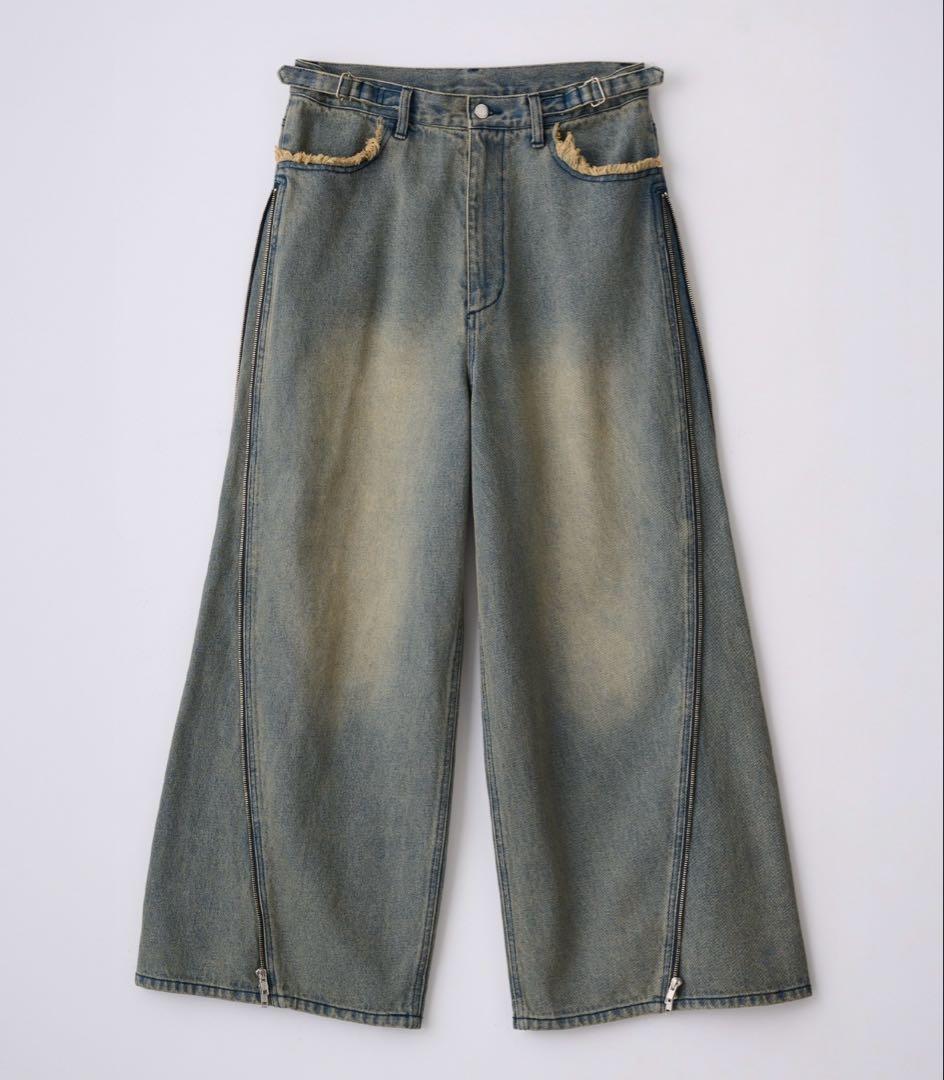 GRANCY ジップデザイン バギーデニム パンツ ブルー L