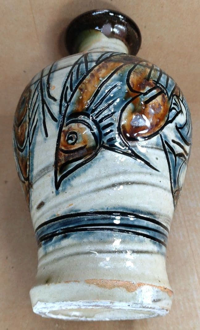 【本物保証】金城次郎 海老魚紋花瓶 共箱 栞 人間国宝 壷屋焼 壺屋焼 やちむん