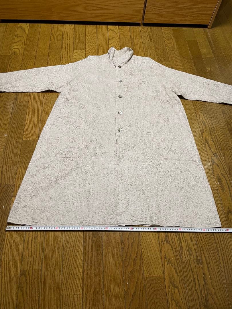 【未使用】ヨーガンレール 綿シルクロングジャケット しぼ加工 グレーベージュ