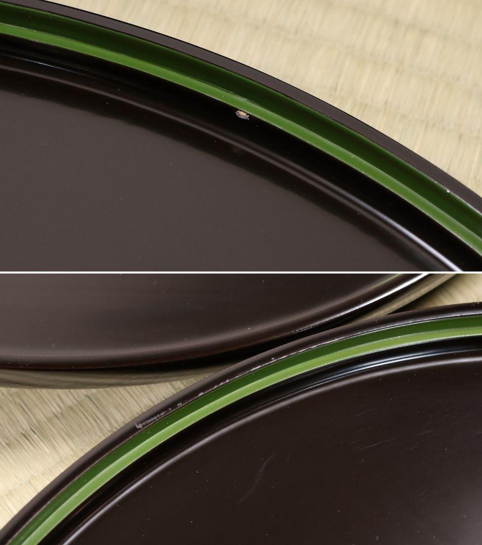 輪島塗 本堅地 黒塗 縁青漆 足付 丸膳 37.8cm 五客 木製【CM383