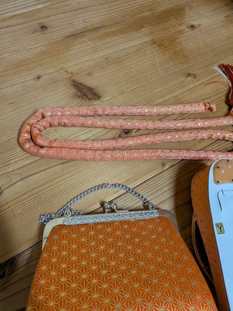 新品　七五三　オレンジ　バッグ　草履　セット　帯