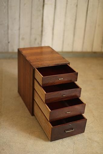 古い木製の小引き出し4段　書類棚　レターケース　古家具　古道具