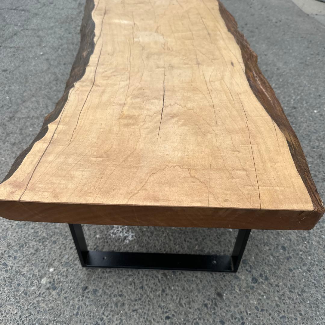 一枚板　テーブル　無垢　アイアン脚　ベンチ　ローテーブル　耳付き　座卓　山小屋