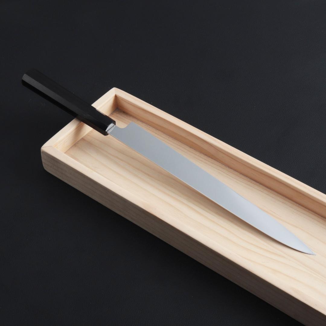9041梵静刃物 極薄柳刃包丁 厚み1.7mm鏡面仕上げ 尺 黒檀黒水牛角八角柄