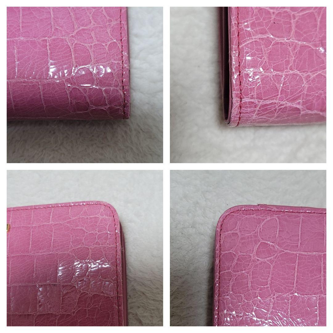 e☆様 MIU MIU ミュウミュウ 長財布 がま口 クロコ型押し 牛革 ピンク