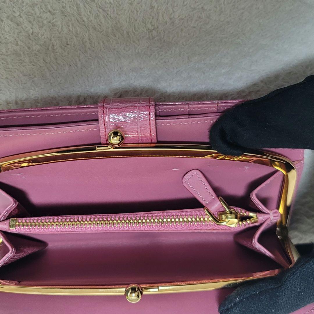 e☆様 MIU MIU ミュウミュウ 長財布 がま口 クロコ型押し 牛革 ピンク