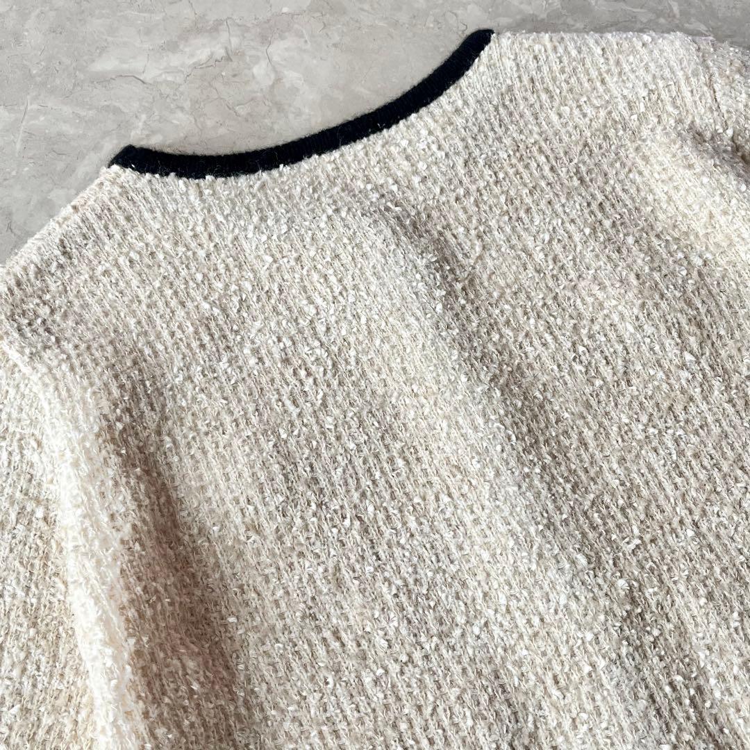 未使用美品☆フレイアイディー ミックスツイードニットカーディガン F アイボリー