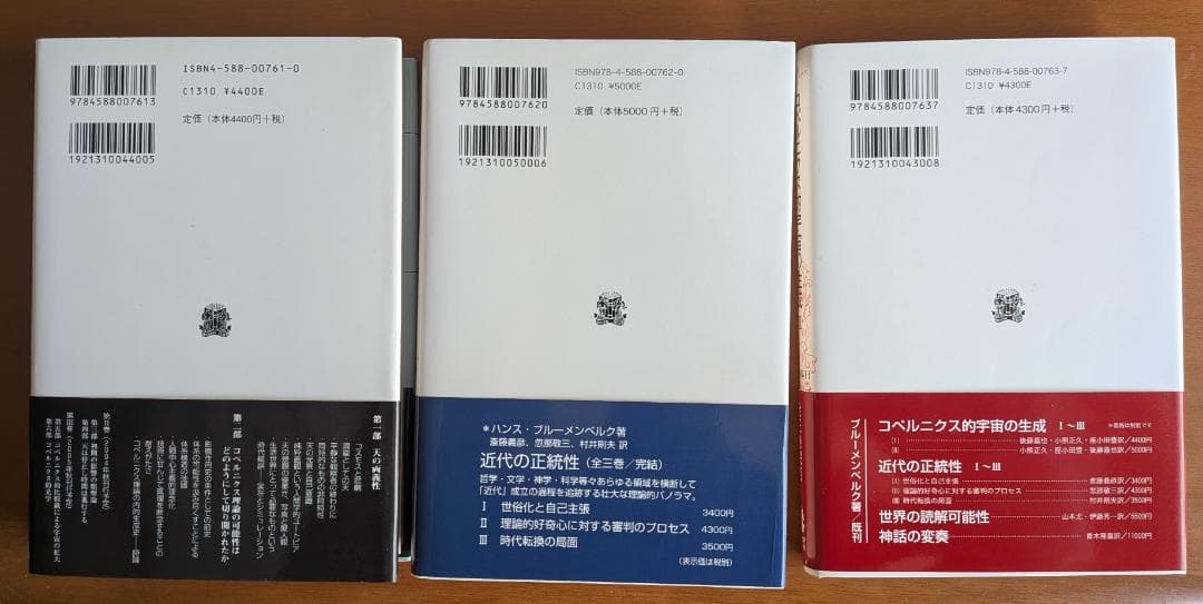 ハンス・ブルーメンベルク『コペルニクス的宇宙の生成』全３巻（法政大学出版局）