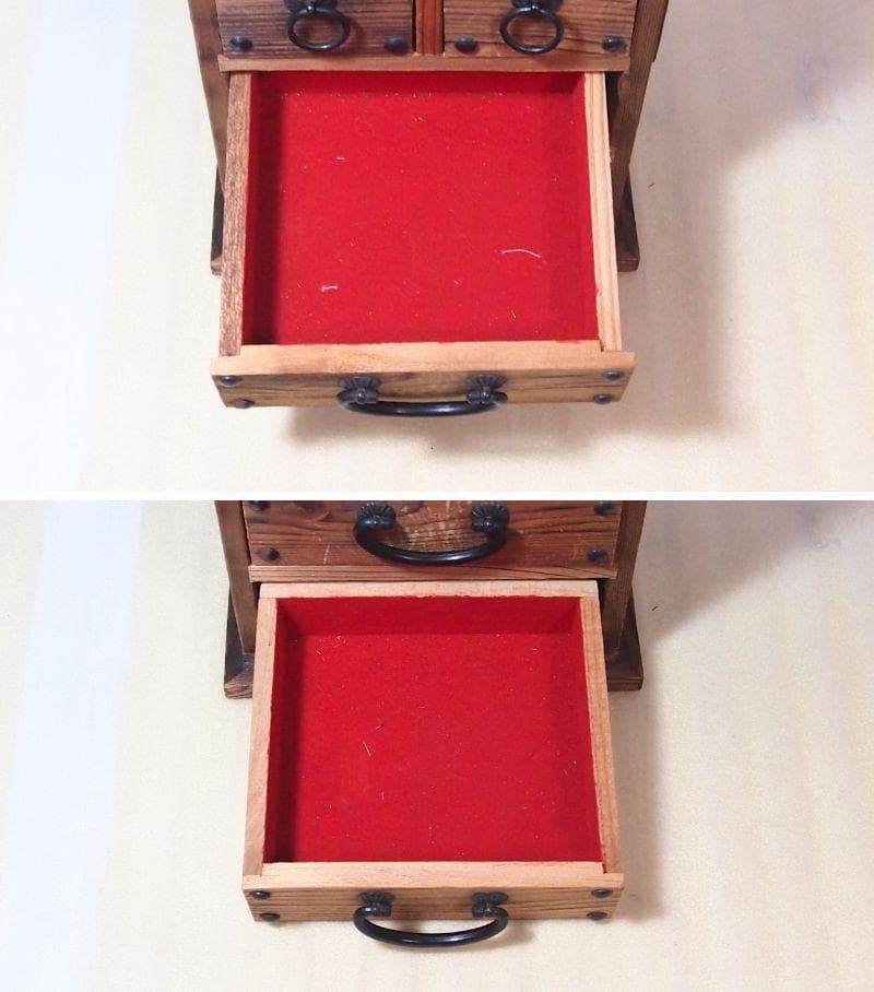 【良品】焼杉 隠し収納付き小引き出し＆裁縫箱 からくり収納/針箱 家具インテリア