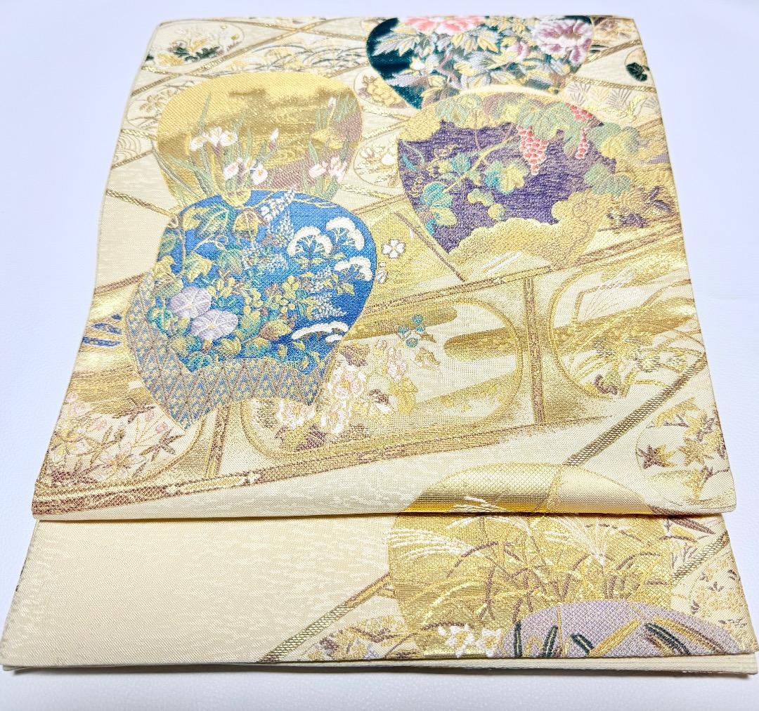 高級 袋帯 正絹 六通柄 美しいキモノ掲載品 ゴールド 訪問着 留袖 色無地
