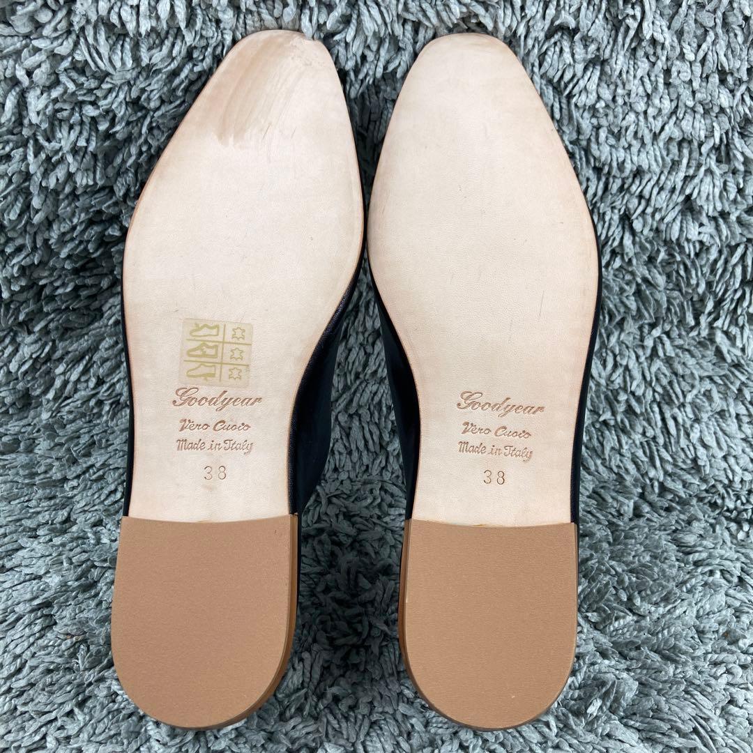 未使用級 スペルタ フラット オールレザー ブラック イタリア製 パンプス