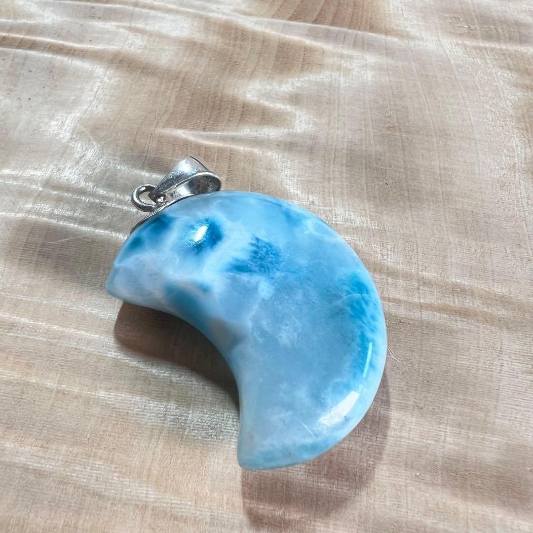 高品質　ラリマー　お月型ペンダント　ネックレス　2-8