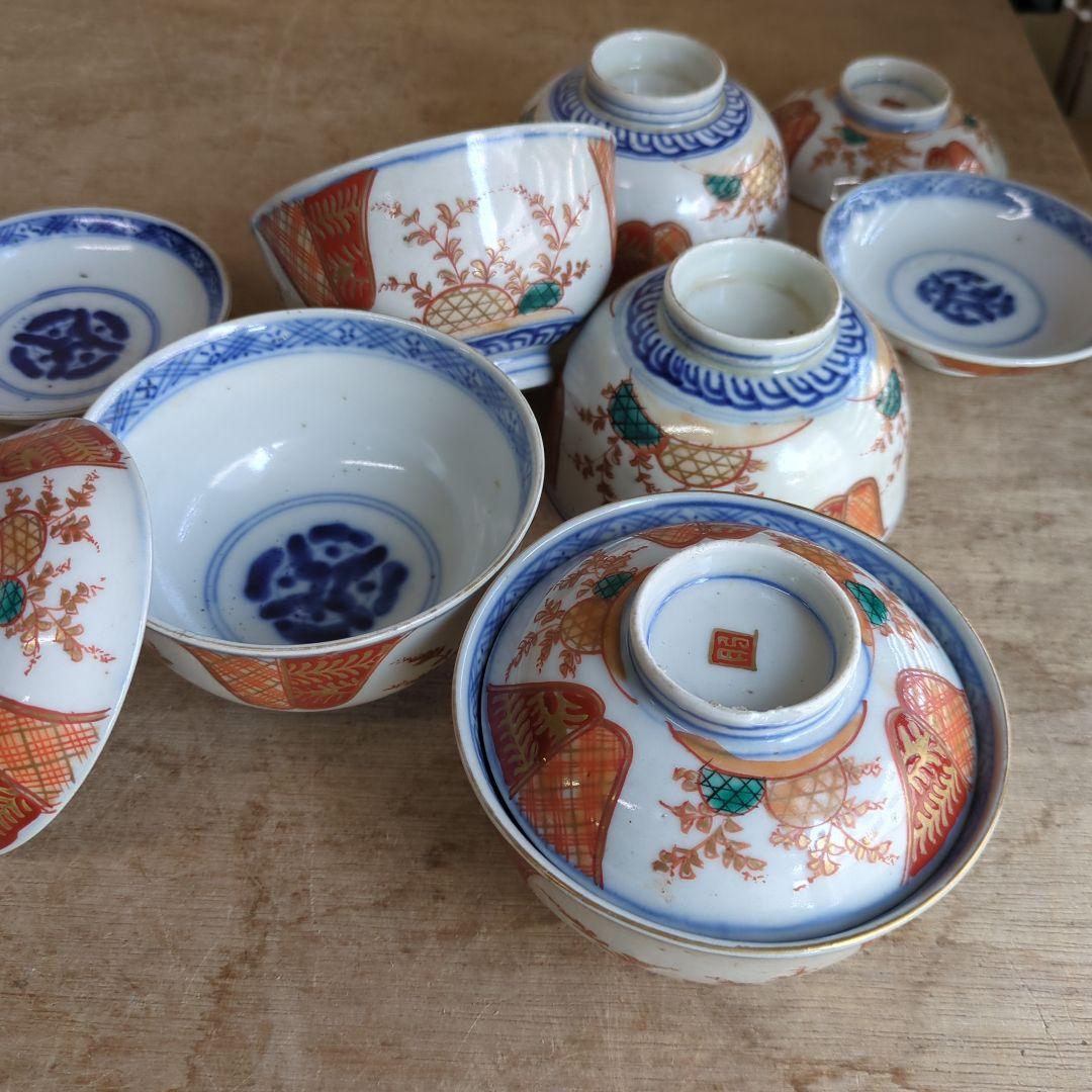 骨董 伊万里 古伊万里 茶碗 蓋茶碗 染め付け 錦手 アンティーク 5つ〜