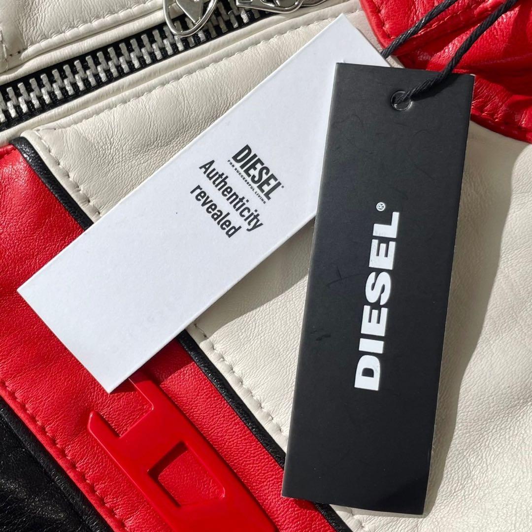 未使用　定価22万　ディーゼル Dロゴ　ライダース　レザージャケット レッド