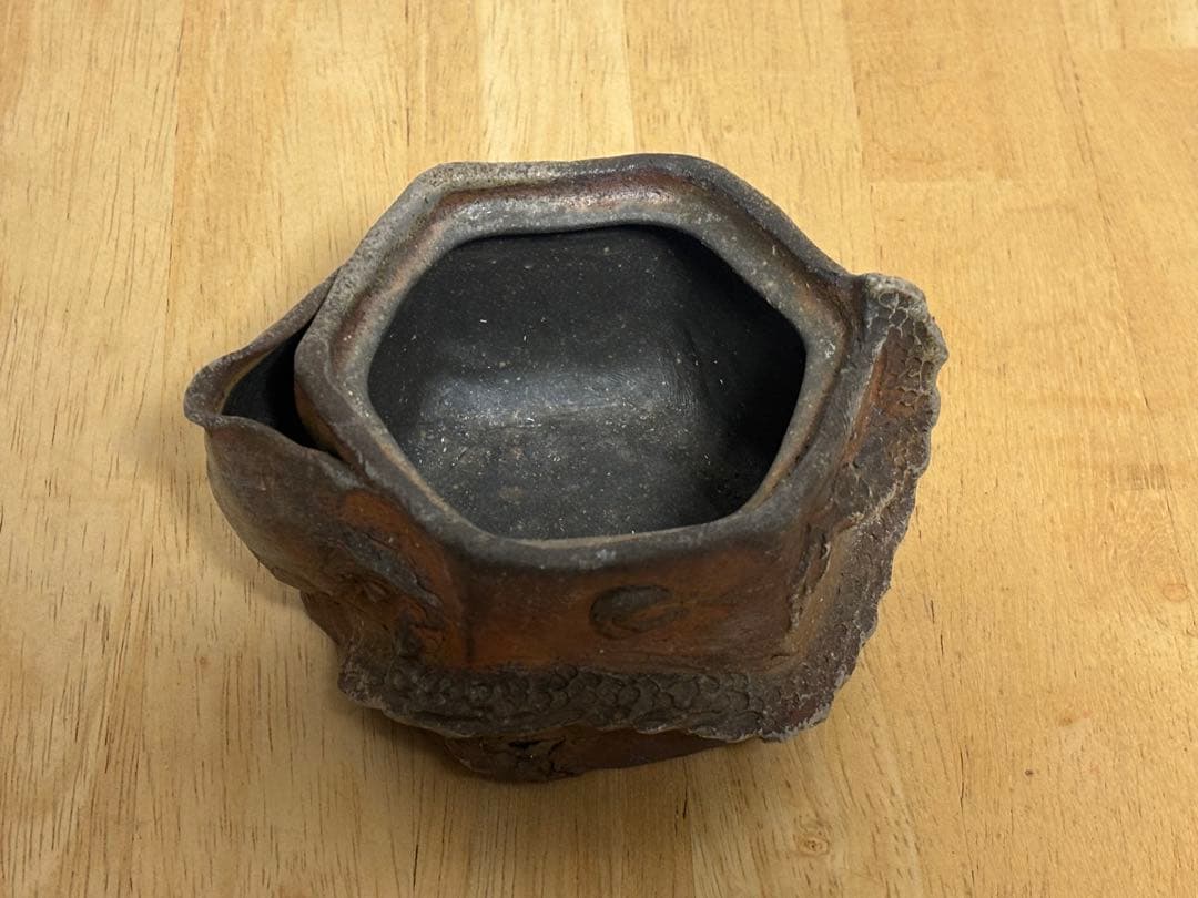 79.備前焼 宝瓶 登り窯 龍 りゅう 六角 手びねり 急須