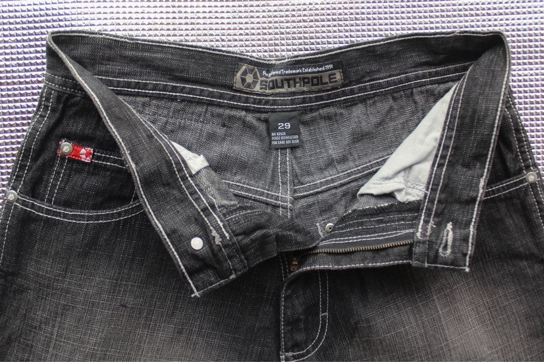 90s SOUTHPOLE ワイドデニム バギーパンツ USA古着 S W29黒