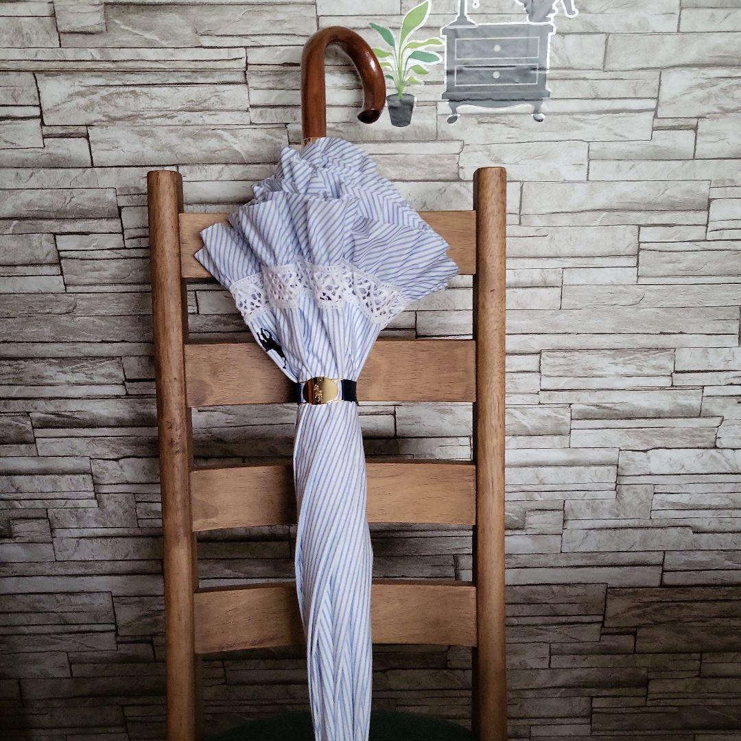 RALPH LAURENストライプ柄 晴雨兼用傘 ロゴ刺繍付き