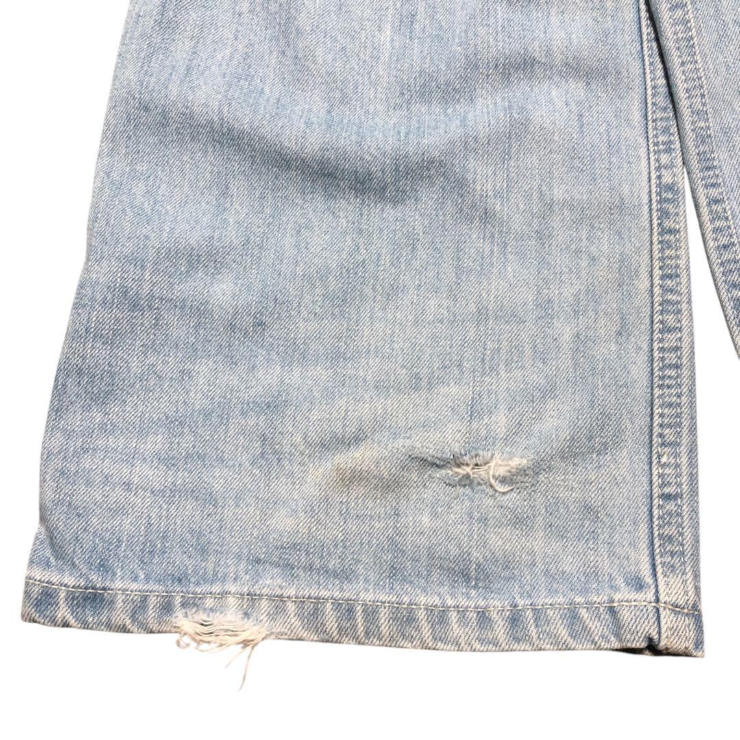 即納　vanson 刺繍入りライトブルー　デニムつなぎ　オールイン