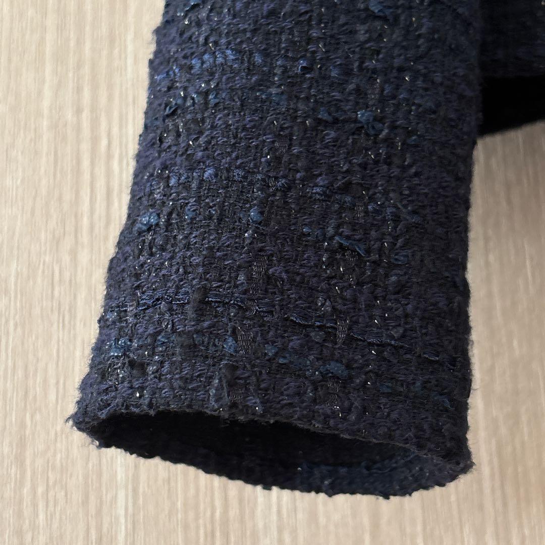 【1011】アナイ　リボンヤーンツイードクルージャケット　濃紺　36
