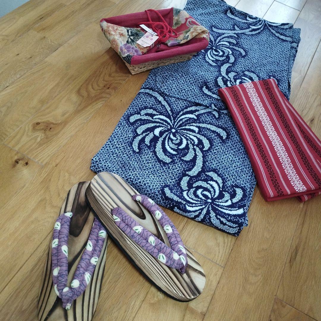 浴衣セット　新品博多帯　新品下駄　新品　カゴ巾着バッグ　特別価格