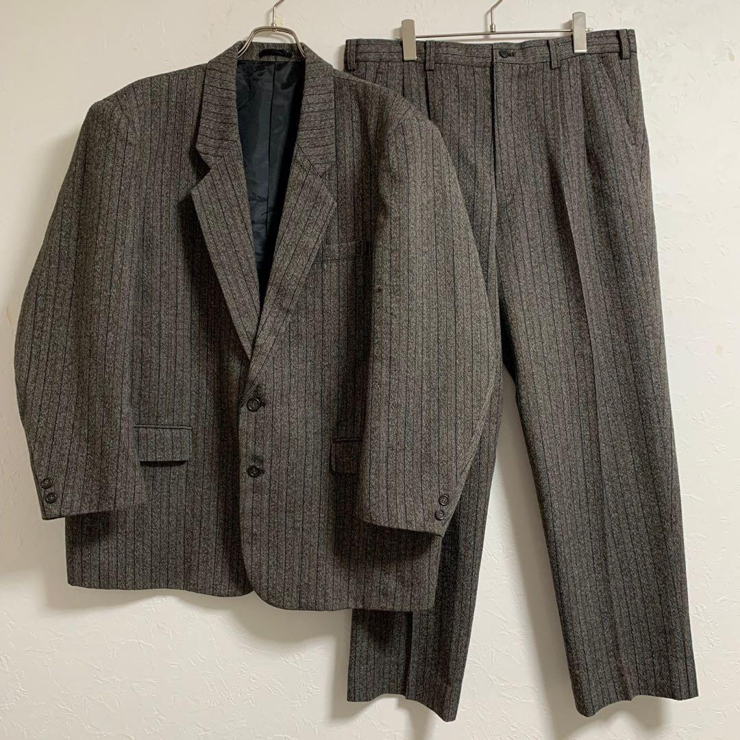 vintage レトロ古着 ベージュ ストライプ シングル セットアップ スーツ