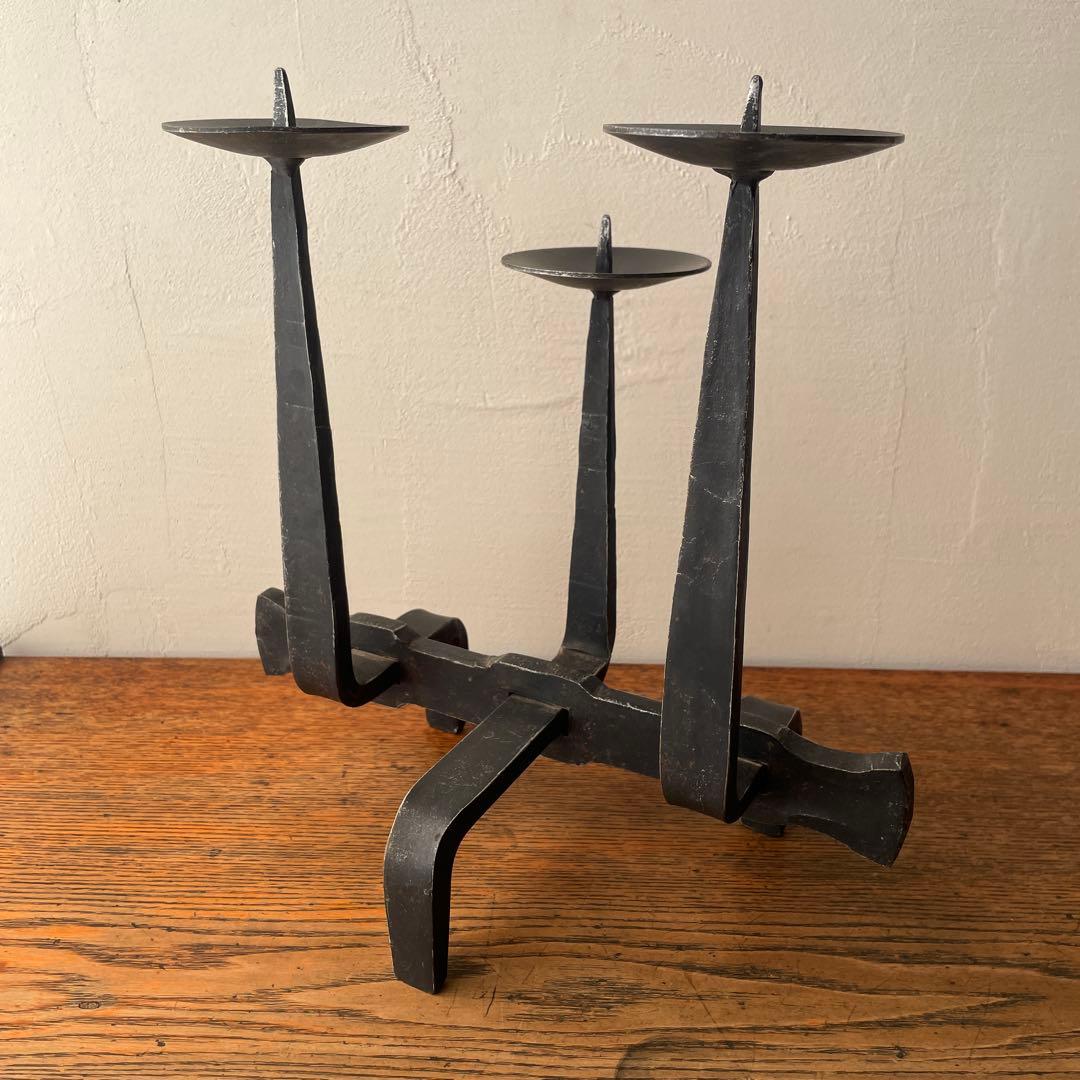 ハンガリー製 アイアン　燭台　ミッドセンチュリー　金工作家　キャンドルホルダー