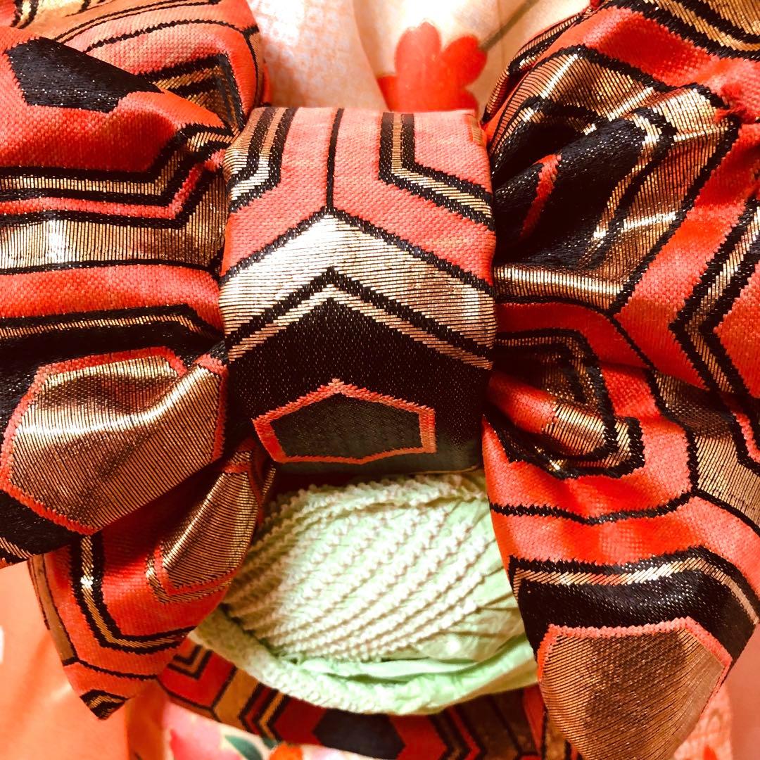 七五三 七歳‼️豪華正絹オレンジ系‼️蝶々花桜菊金彩煌びやか‼️安心フルセット