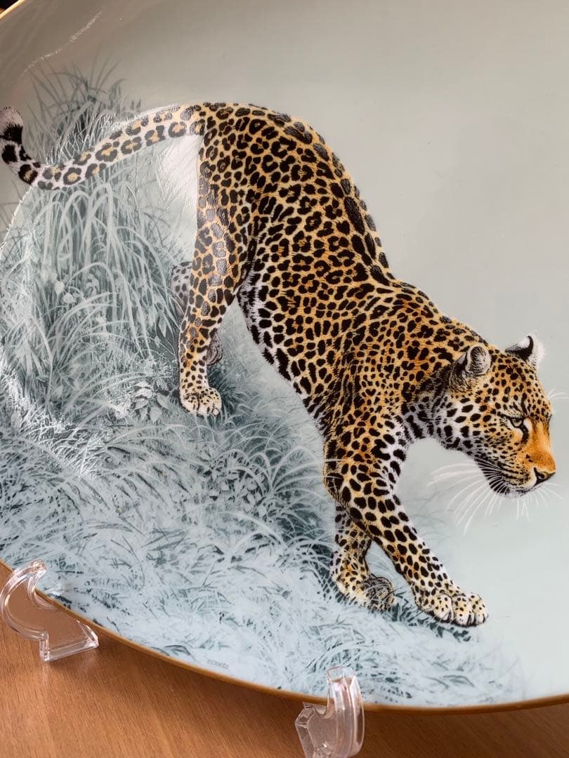 HERMES 赤道直下のスケッチヒョウの絵柄オーバルプレート♡美しい♡希少