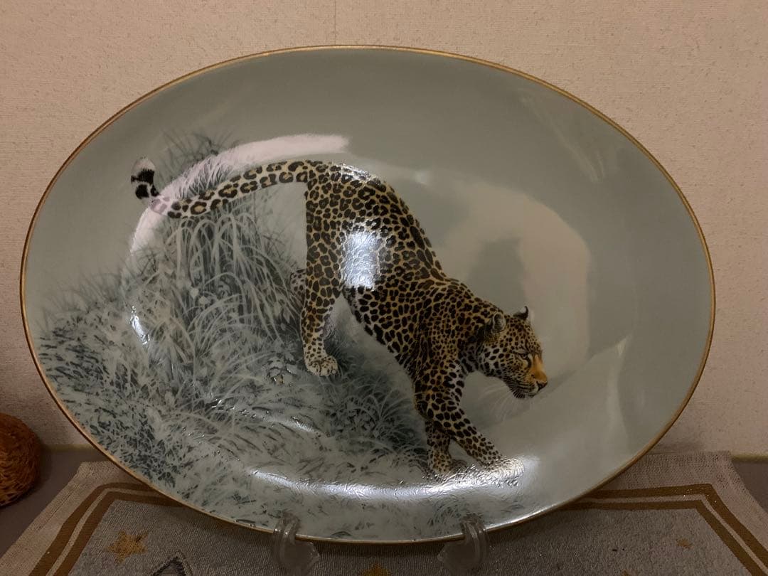 HERMES 赤道直下のスケッチヒョウの絵柄オーバルプレート♡美しい♡希少