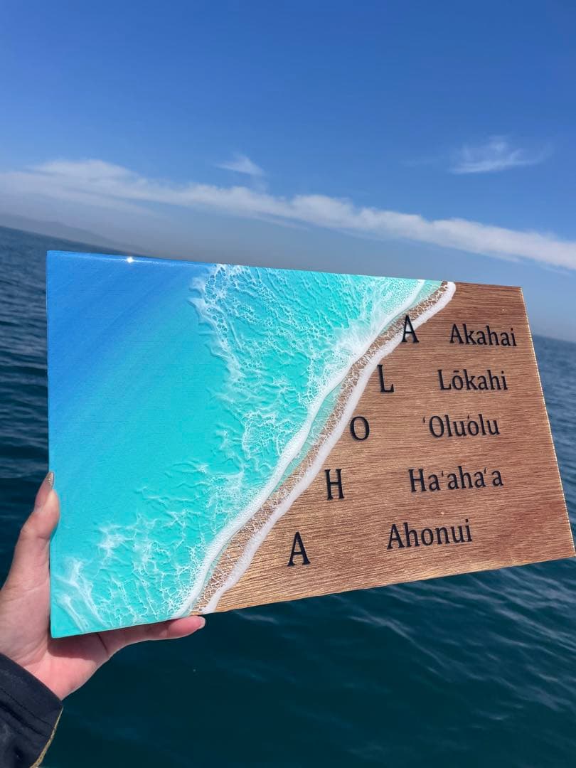 ☆波のアートボード☆W41㎝×D24㎝×H2㎝☆ レジンアート⭐︎ALOHA⭐︎