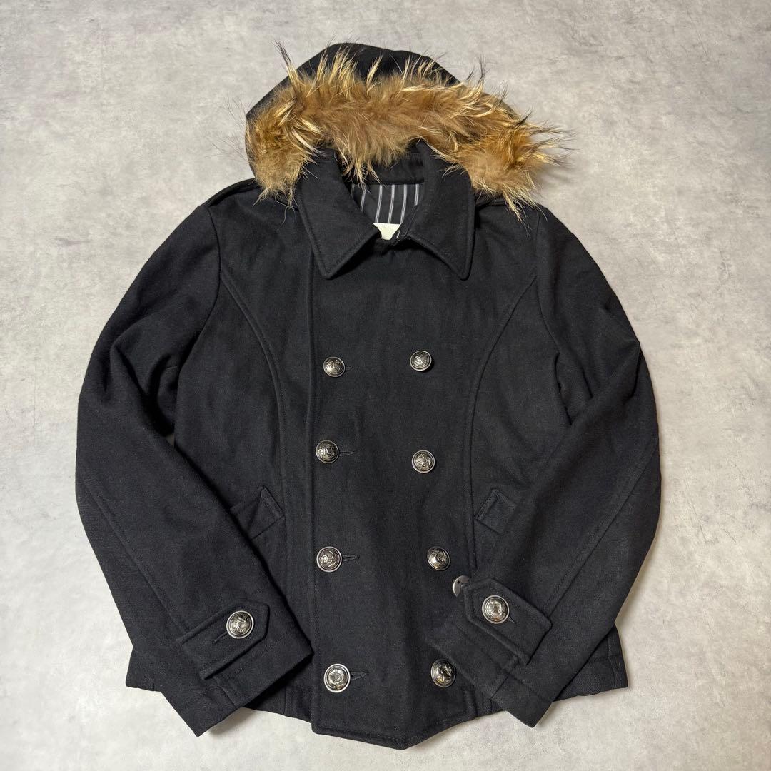 y2k 【PPFM 】ショート丈ピーコート　リアルファー　ファイブフォックス