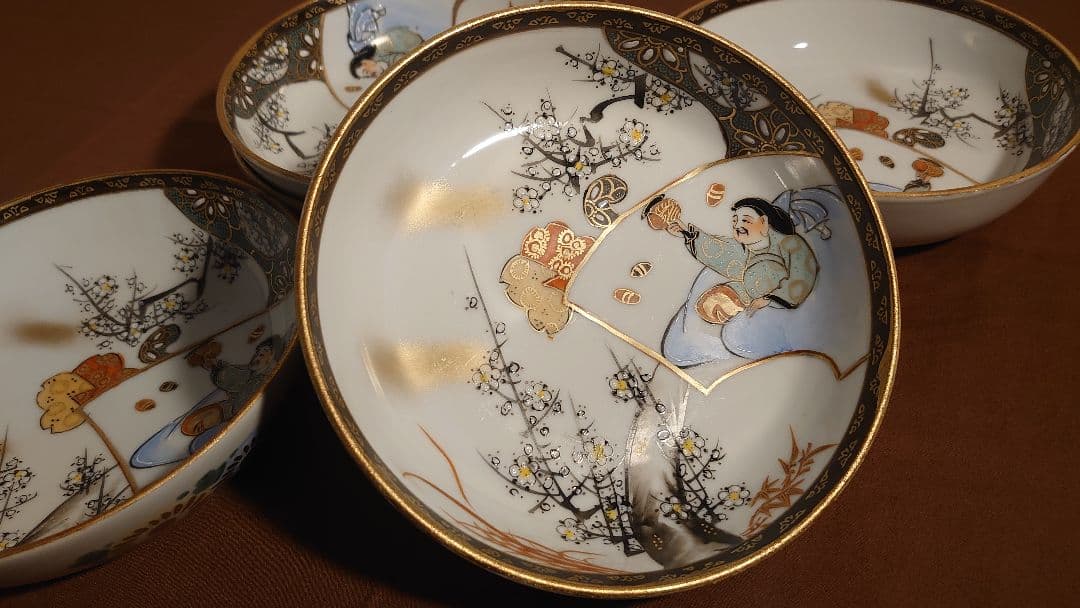 古九谷　九谷焼　なます皿　色絵　金襴手　宝の図　蔵出し　５客