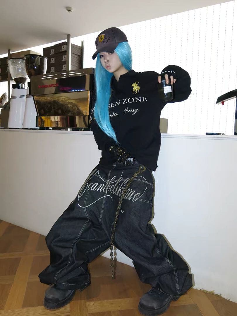 REGEN ZONE y2k opium ロゴ刺繍 長袖ポロシャツ