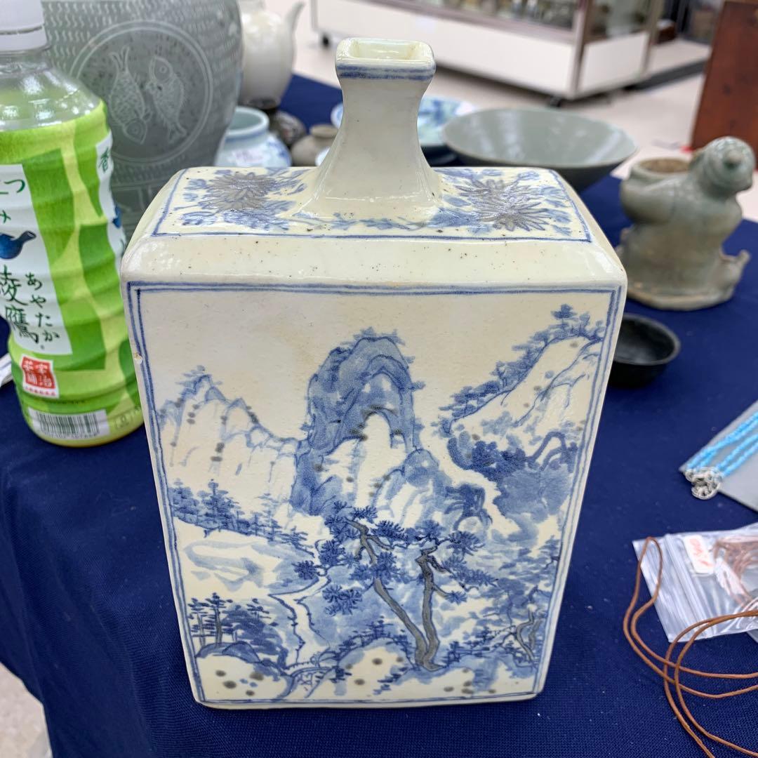 李朝　花瓶　フラワーベース　陶器　染付