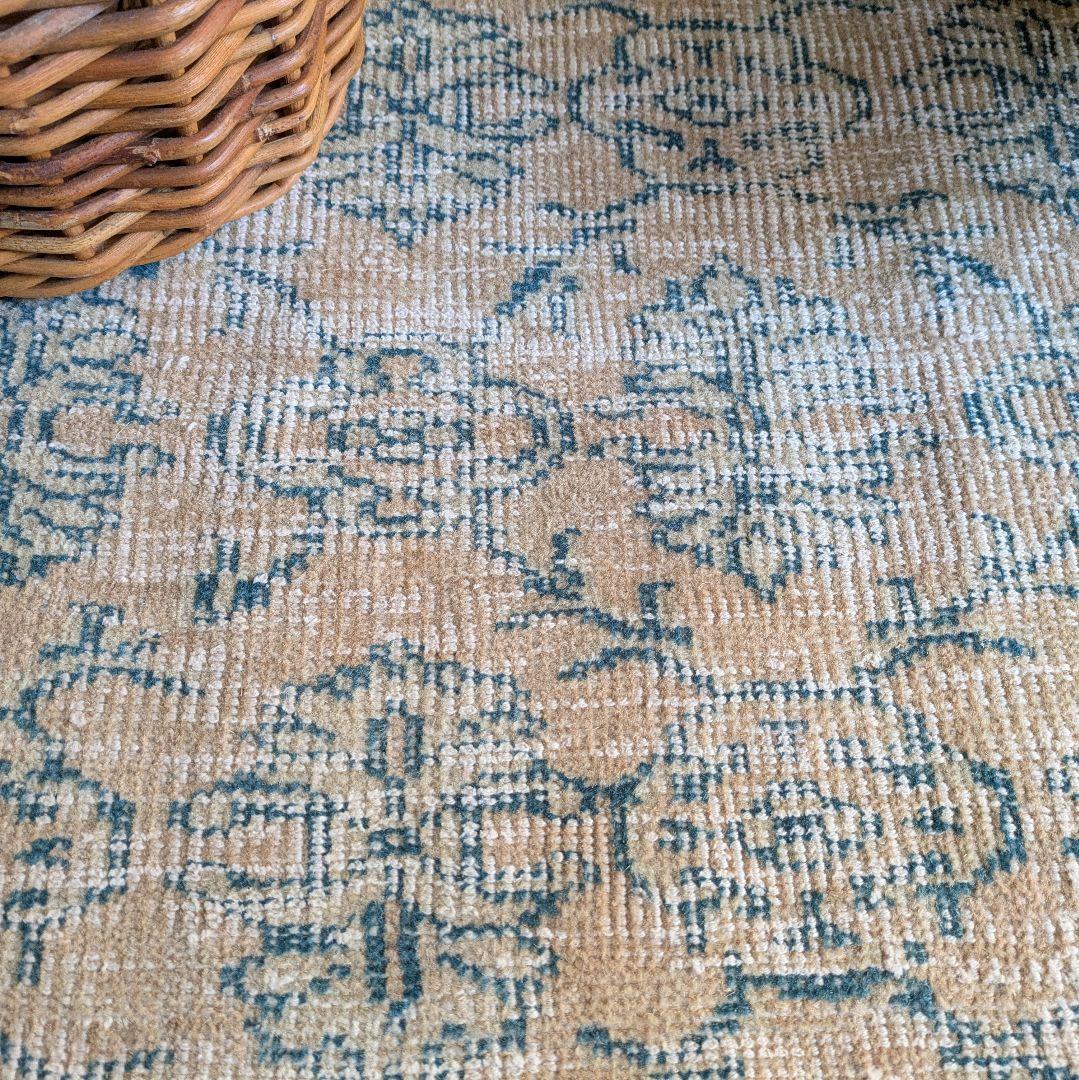 45×77 ベージュ地グリーン紋章柄　トルコヴィンテージラグ（ミニサイズ）