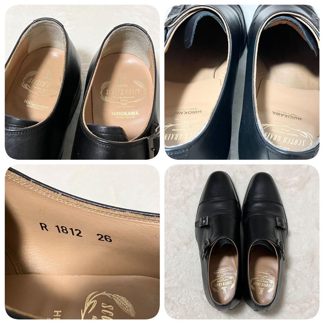 極美品 スコッチグレイン 26.0 黒 ダブルモンク 革靴 ビジネス シューズ