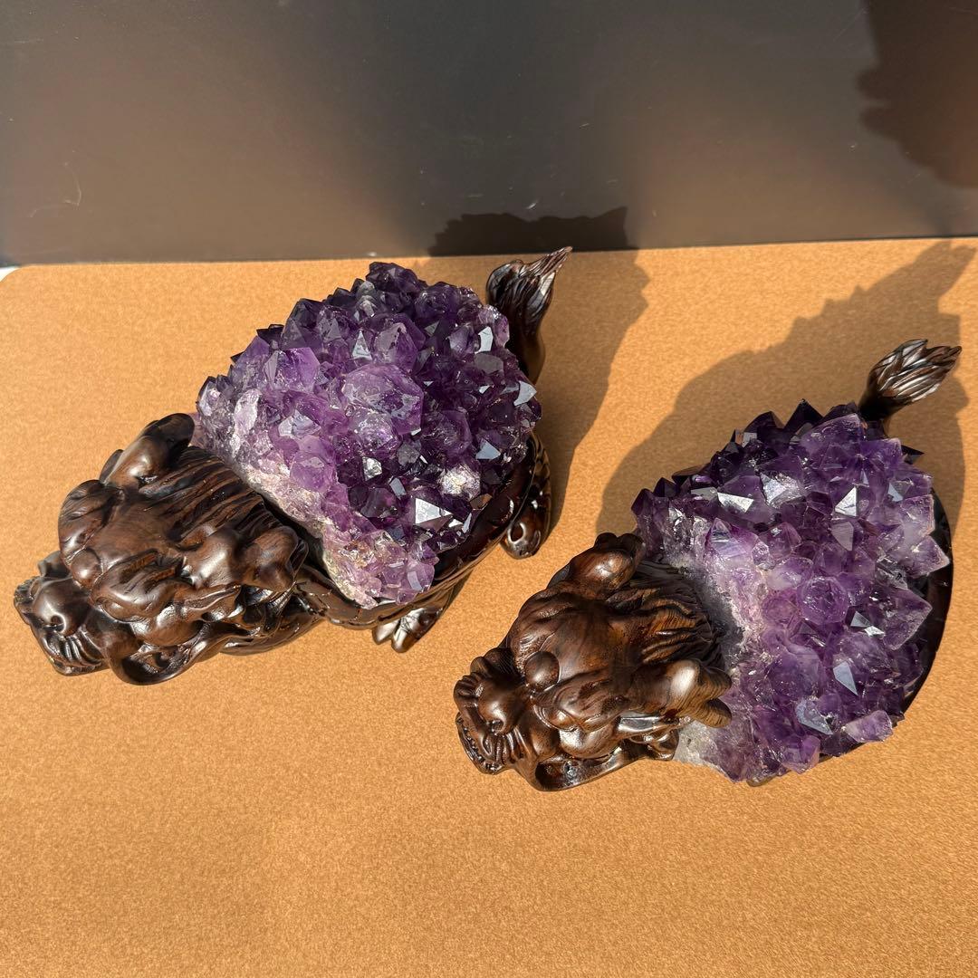 美品❣️天然石 アメジストの原石　クラスター　ロングイ台座付きNO.020411