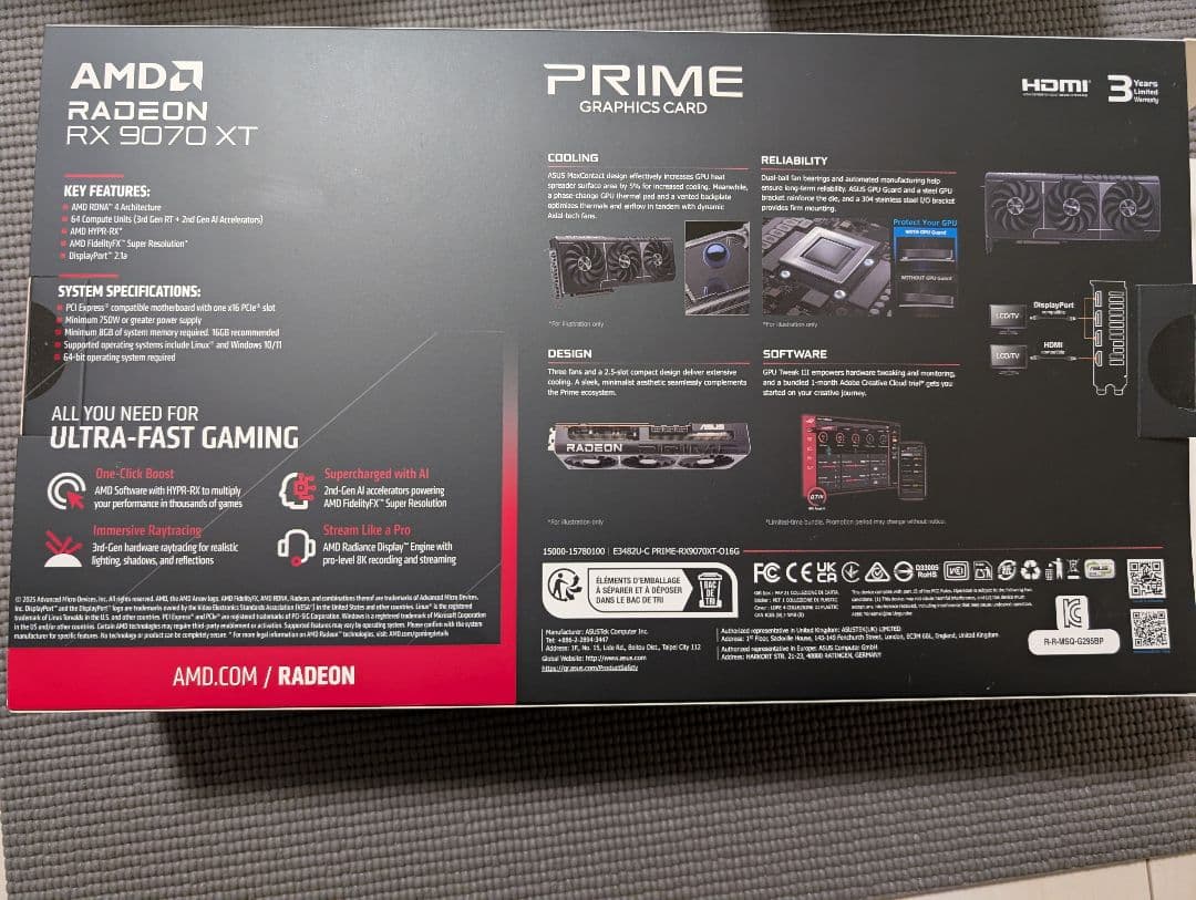 グラフィックボード・グラボ・ビデオカード AMD ASUS Prime Radeon RX 9070XT