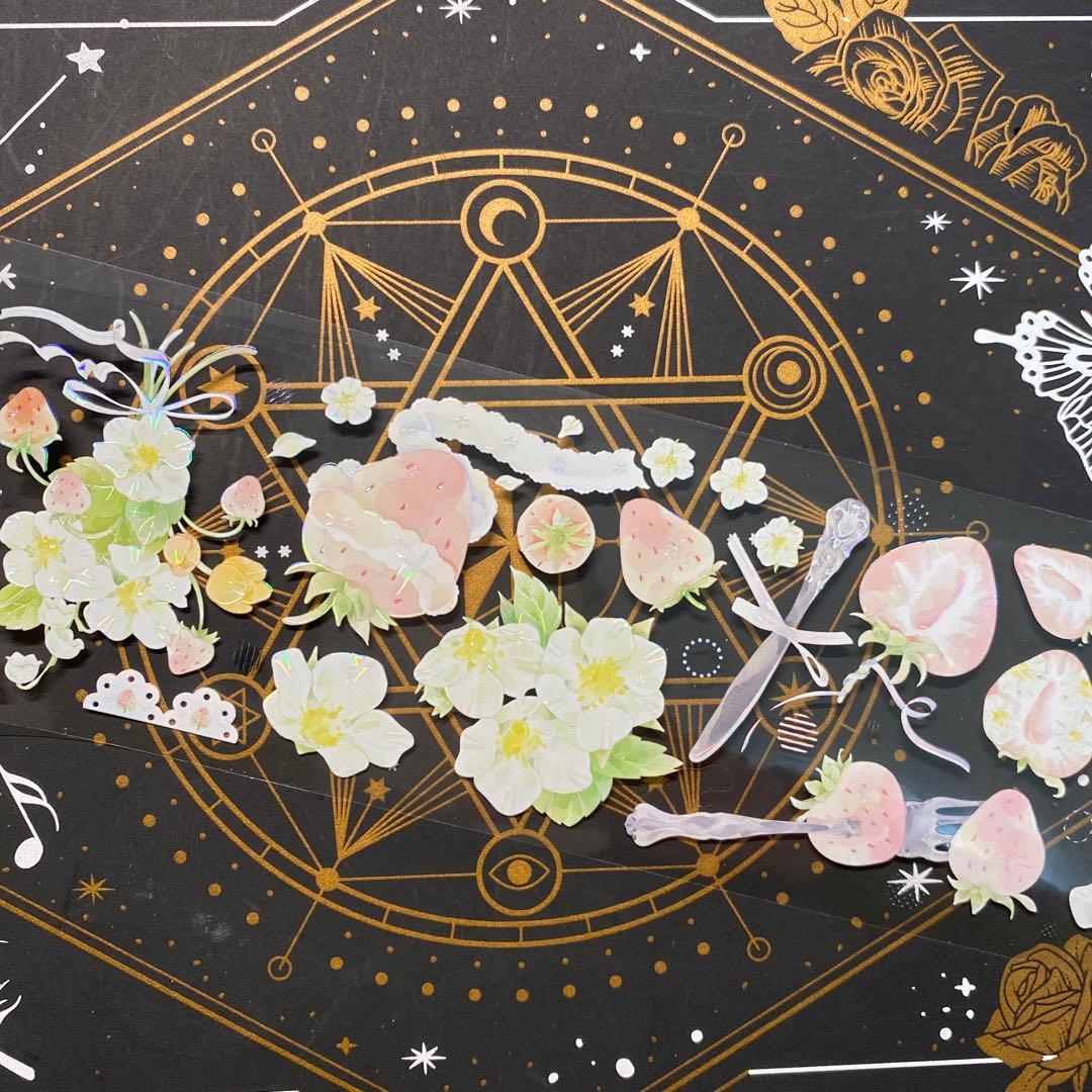 【9199】海外　マステ　中古巻　貝殻光マスキングテープ　苺　果物　お花　装飾系