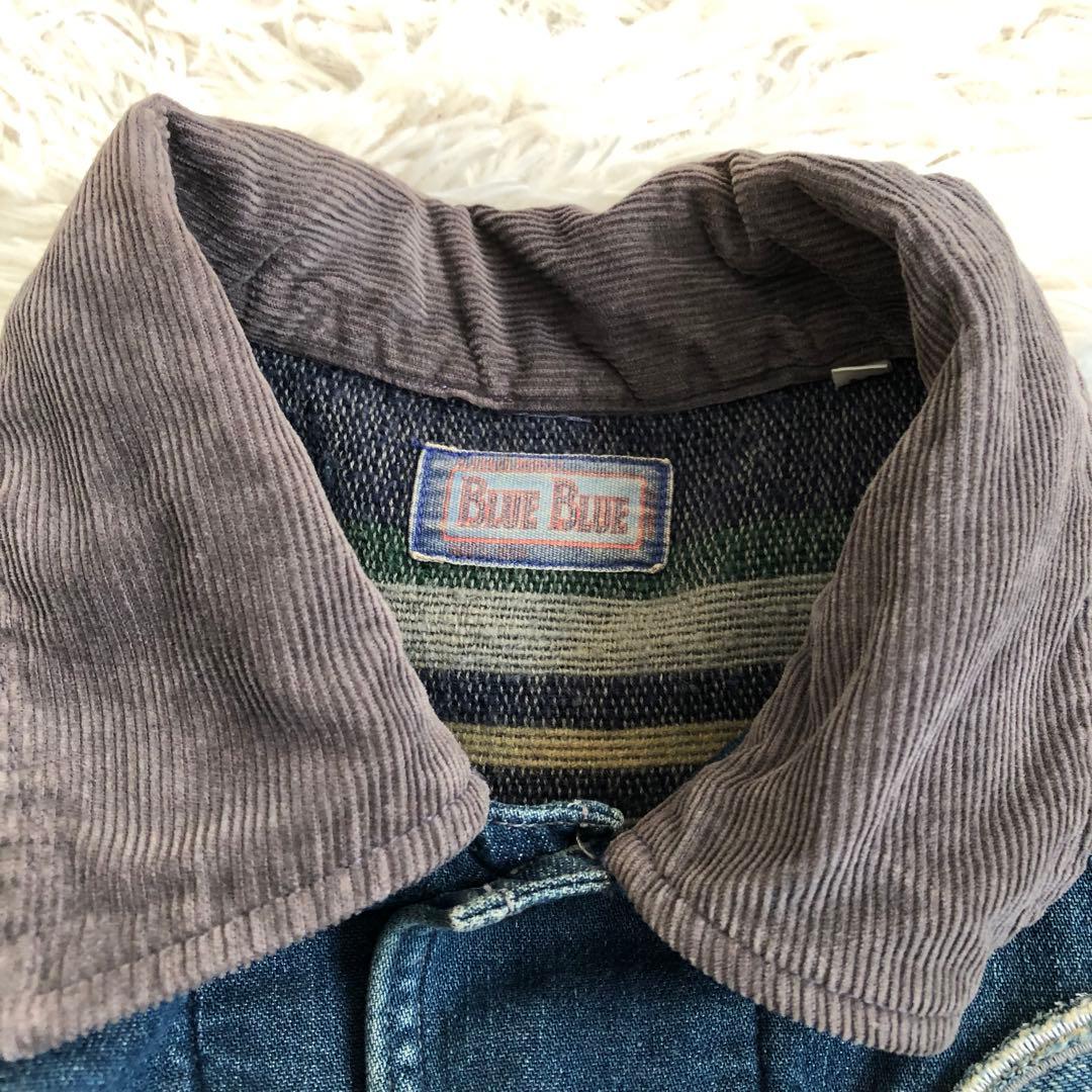 BLUE BLUEダメージ加工デニムカバーオール　デニムジャケット　ブルーブルー